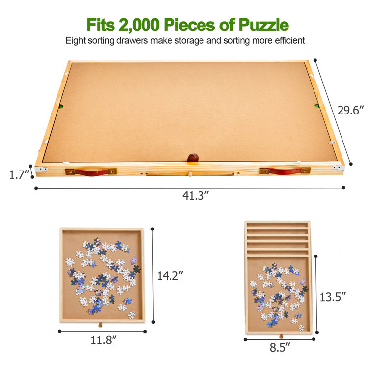 2000-piece Large Portable Wooden Puzzle Board with 8 Sorting Drawers & Hard  Cover